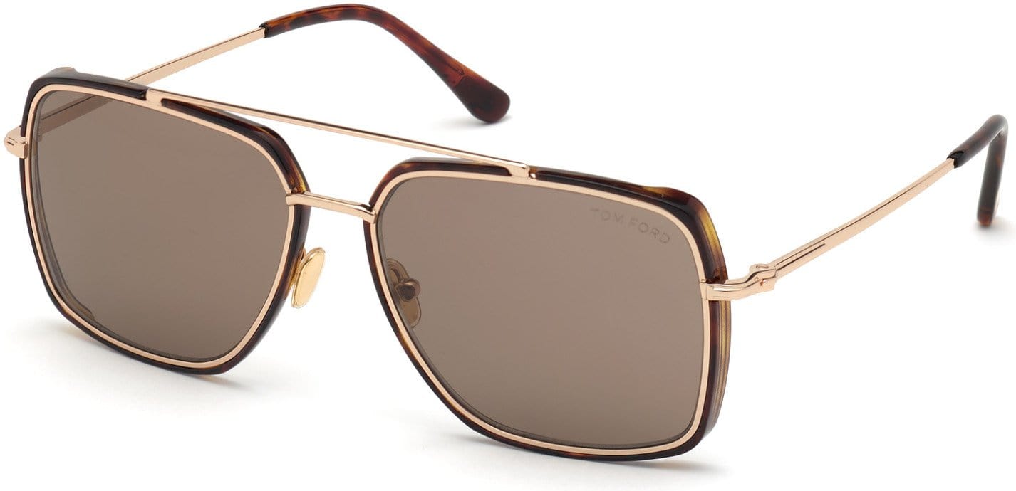 Tom Ford FT0750 Navigator Sunglasses 52J-52J - Shiny Rose Gold/ Classic Dk. Havana Temple Tips/ Roviex Lenses