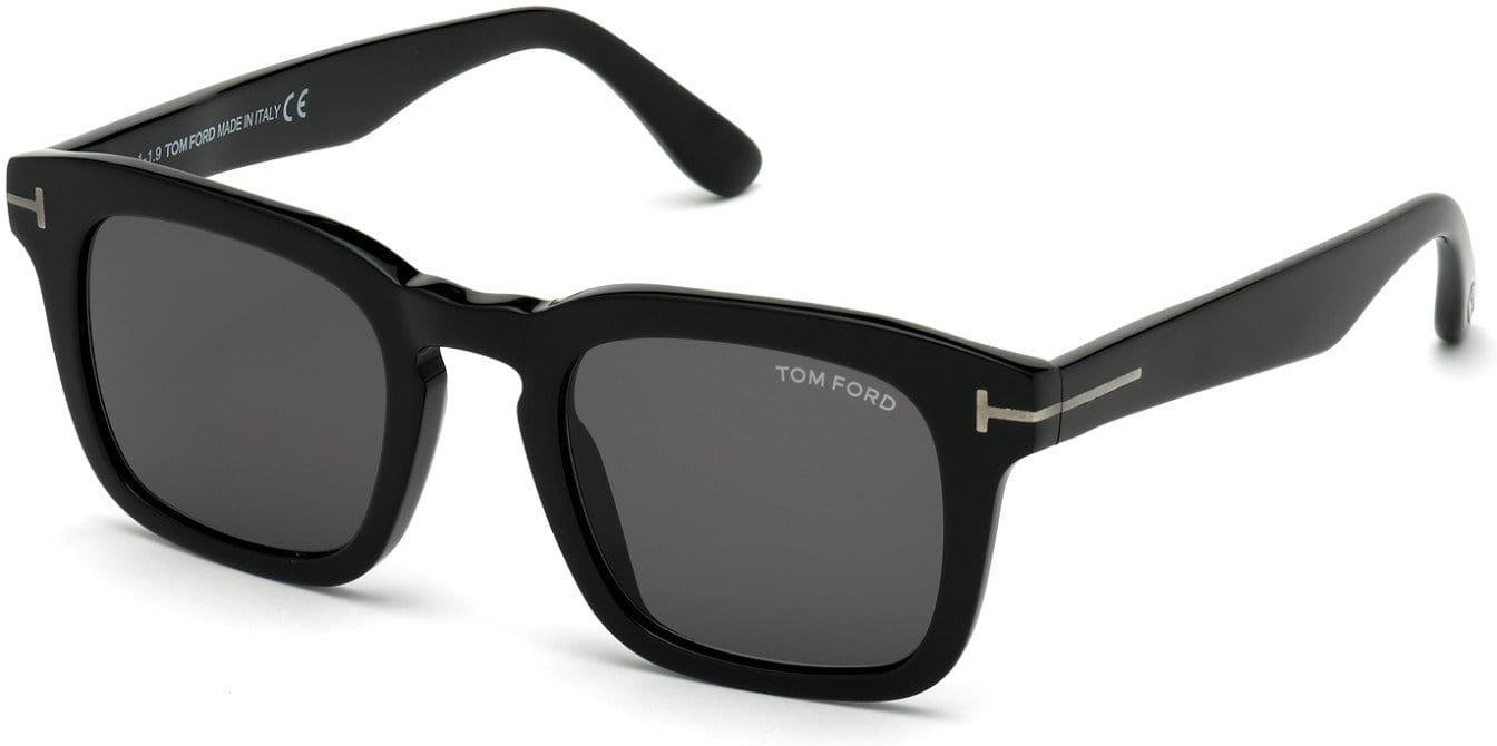 Tom Ford FT0751-F-N Square Sunglasses 01A-01A - Shiny Black/ Smoke Lenses/ Gunmetal "t" Temple Detail