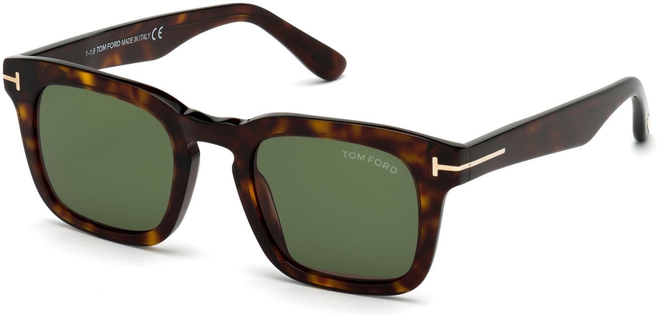 Tom Ford FT0751-F Square Sunglasses 52N-52N - Shiny Classic Dark Havana/ Green Lenses