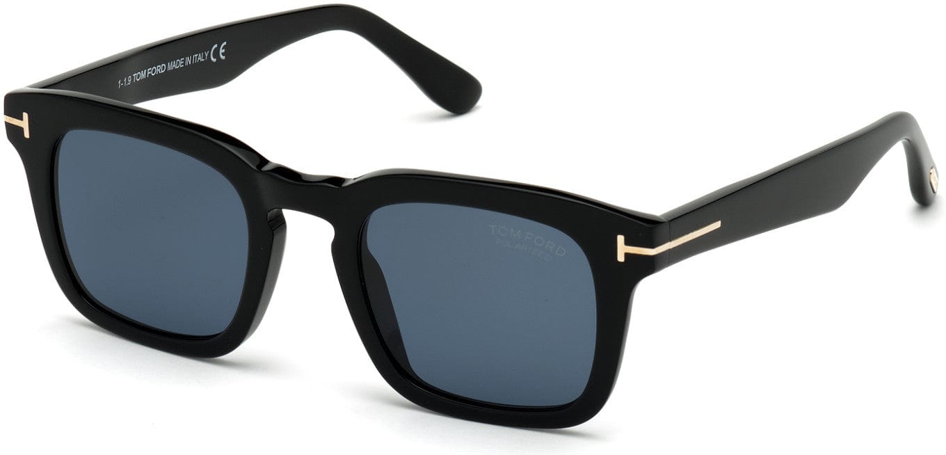 Tom Ford FT0751 Dax Square Sunglasses 01V-01V - Shiny Black/ Polarized Blue Lenses