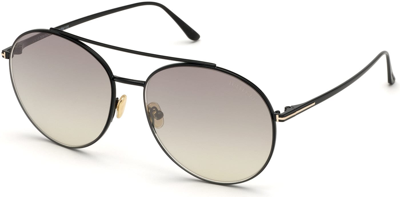 Tom Ford FT0757 Cleo Round Sunglasses 01C-01C - Shiny Black/ Gradient Smoke Lenses W. Gold Mirror