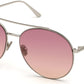 Tom Ford FT0757 Cleo Round Sunglasses 16F-16F - Shiny Palladium/ Gradient Lilac-To-Pink Lenses