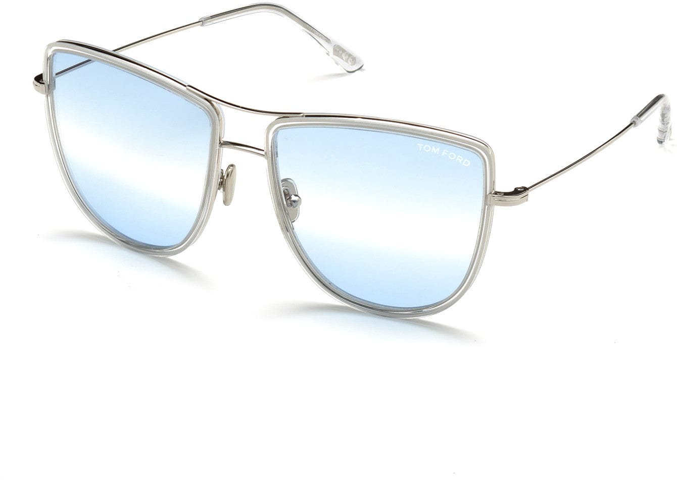 Tom Ford FT0759 Tina Pilot Sunglasses 16W-16W - Shiny Palladium/ Shiny Crystal Temple Tips/ Grad. Blue-To-Beige Lenses