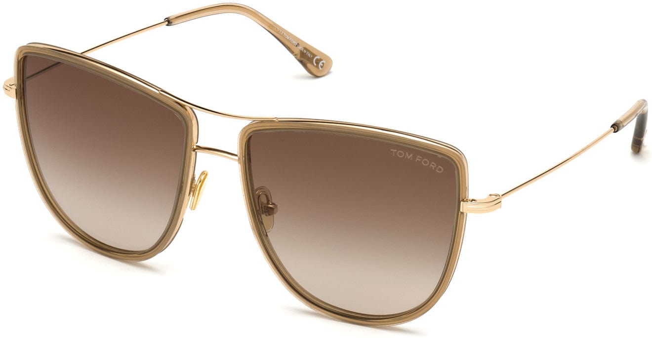 Tom Ford FT0759 Tina Pilot Sunglasses 28F-28F - Shiny Rose Gold/ Rose Champagne Temple Tips/ Gradient Brown Lenses