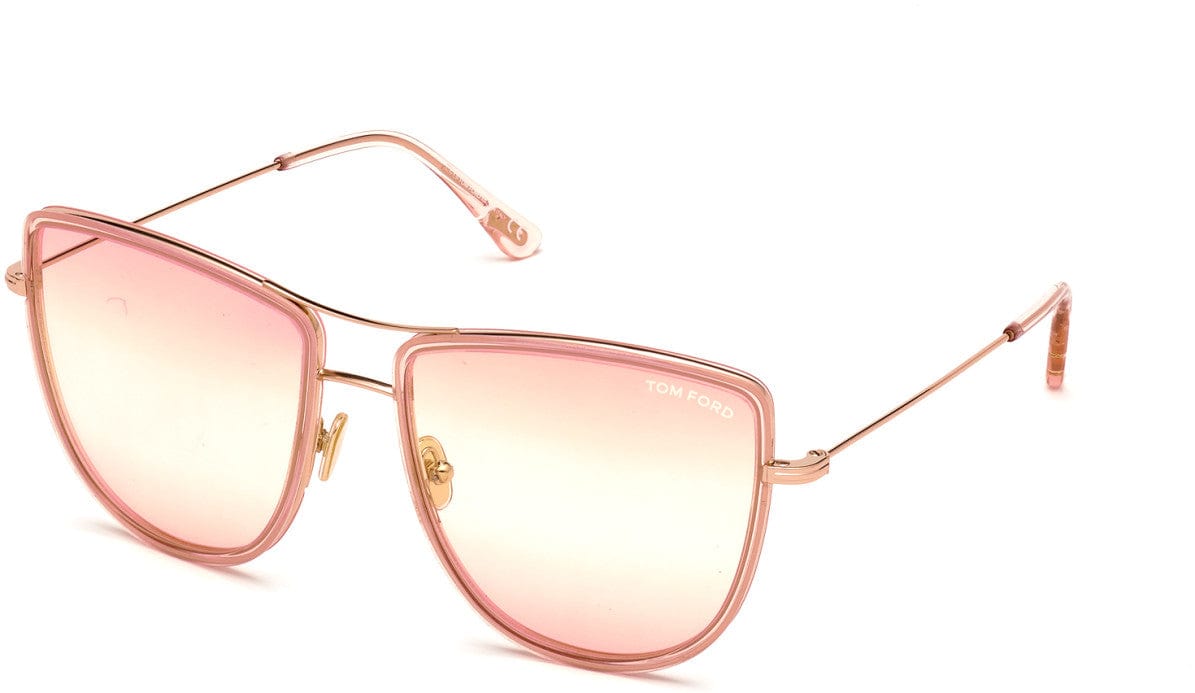 Tom Ford FT0759 Tina Pilot Sunglasses 28Z-28Z - Shiny Rose Gold/ Transp. Pink Temple Tips/ Grad. Pink-To-Yellow Lenses