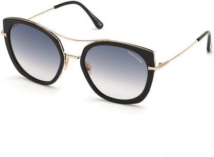 Tom Ford FT0760-F Round Sunglasses 01B-01B - Shiny Black Acetate W. Shiny Rose Gold/ Gradient Smoke Lenses