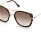 Tom Ford FT0760-F Round Sunglasses 52F-52F - Shiny Classic Dk. Havana W. Shiny Rose Gold/ Gradient Brown Lenses