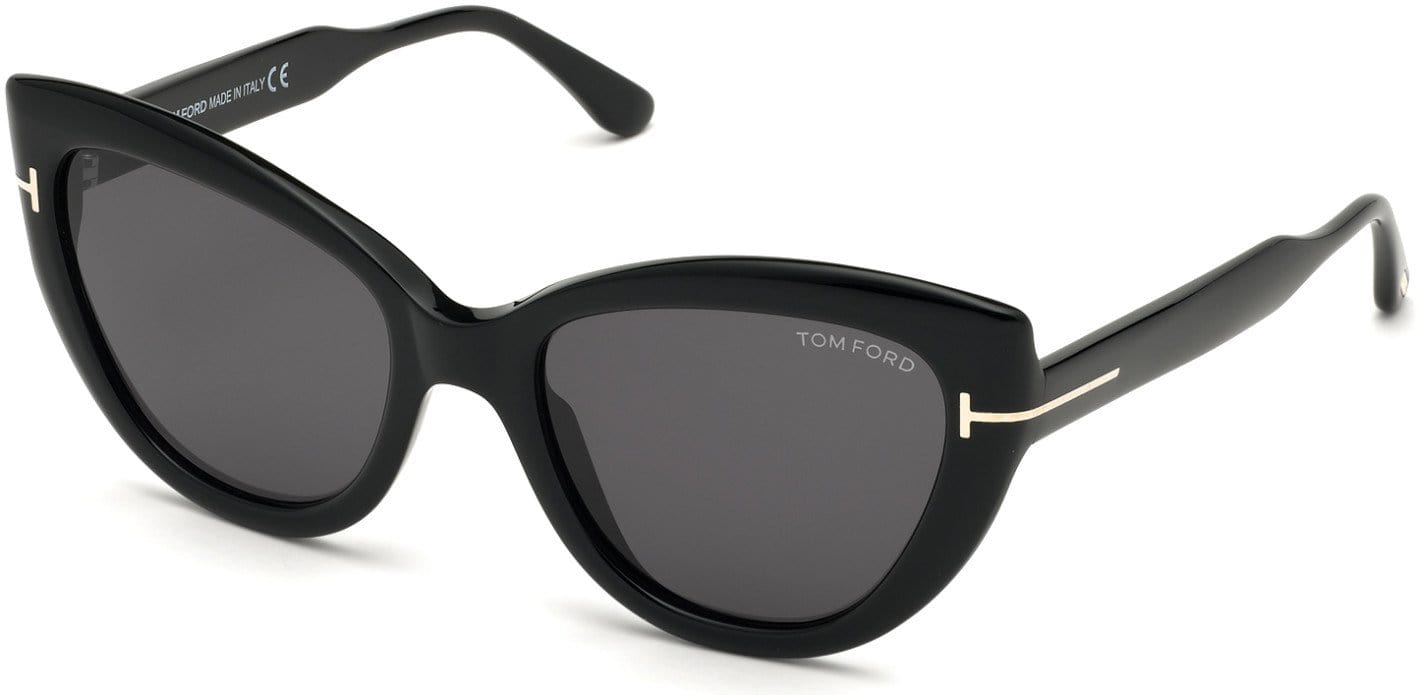 Tom Ford FT0762 Cat Sunglasses 01D-01D - Shiny Black/ Polarized Smoke Lenses
