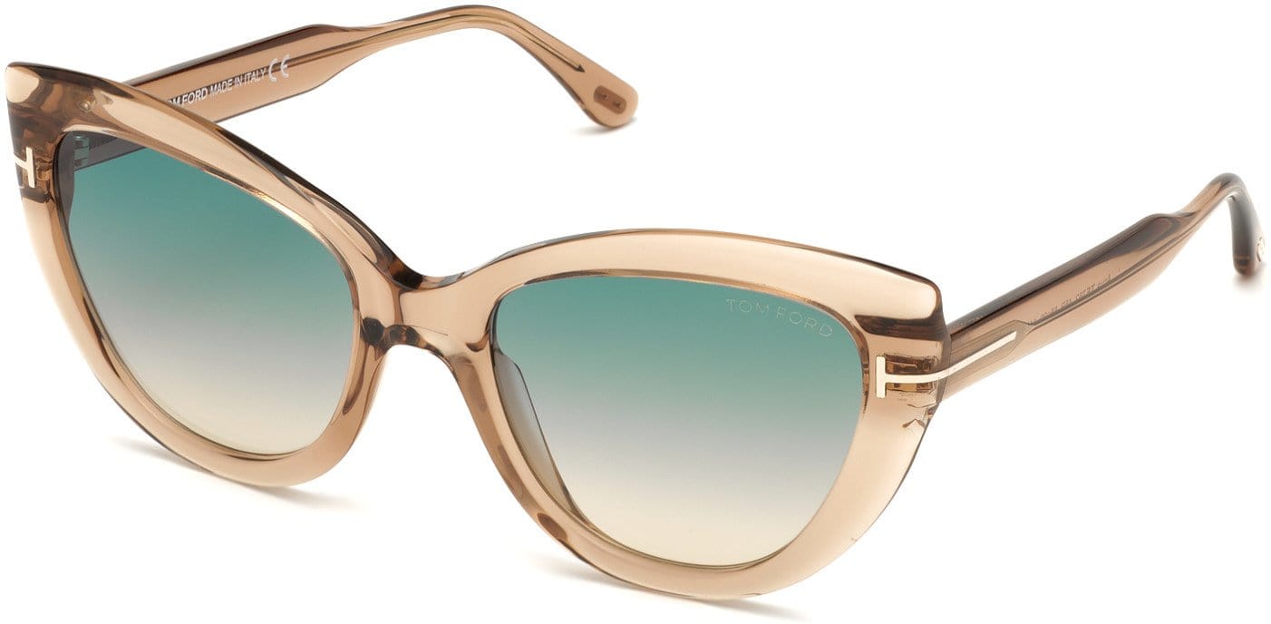 Tom Ford FT0762 Cat Sunglasses 45P-45P - Shiny Rosãƒâ© Champagne/ Gradient Turquoise-To-Sand Lenses