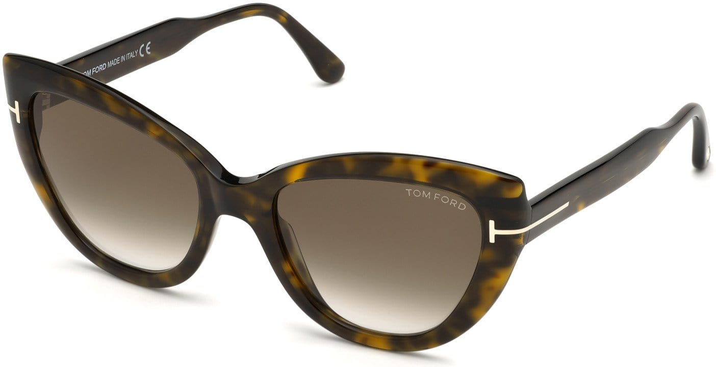 Tom Ford FT0762 Cat Sunglasses 52K-52K - Shiny Classic Dark Havana/ Gradient Roviex Lenses