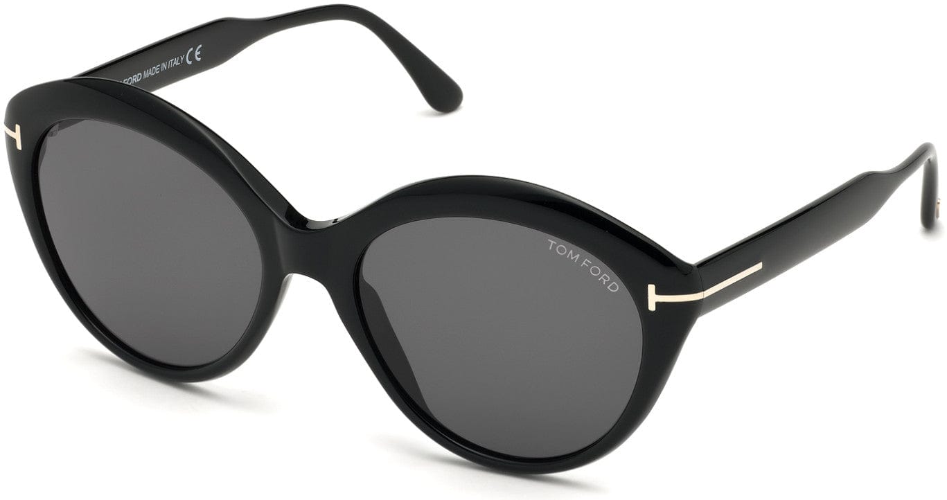 Tom Ford FT0763-F Maxine Round Sunglasses 01A-01A - Shiny Black/ Smoke Lenses