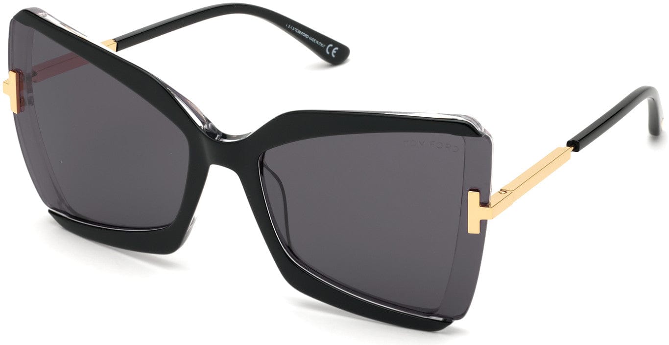 Tom Ford FT0766 Gia Square Sunglasses 03A-03A - Black & Crystal W. Endura Gold Temples/ Grey Lenses