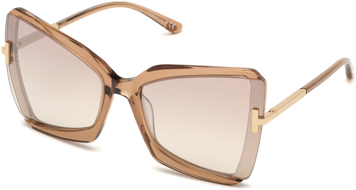 Tom Ford FT0766 Gia Square Sunglasses 57G-57G - Rose Champagne W. Rose Gold Temples/ Grad. Brown Silver Flash Lenses