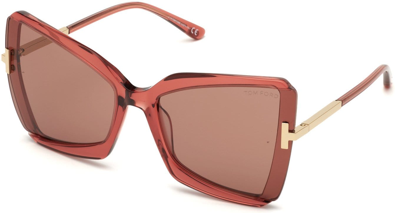 Tom Ford FT0766 Square Sunglasses 72Y-72Y - Transparent Antique Pink W. Rose Gold Temples / Light Rose Lenses
