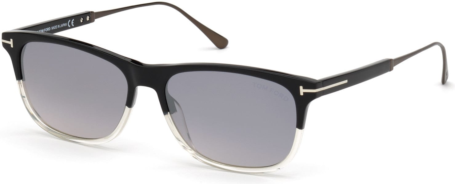 Tom Ford FT0813 Caleb Rectangular Sunglasses 03C-03C - Black & Crystal/ Smoke Flash Lenses