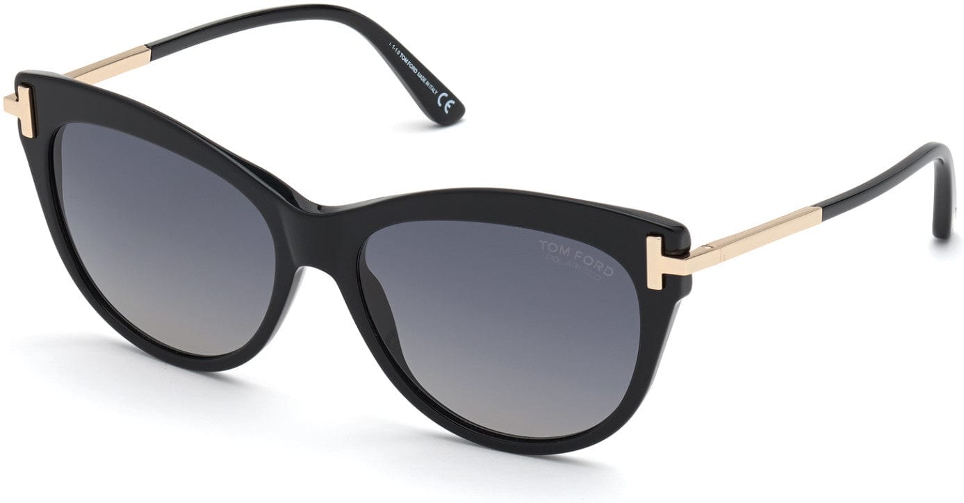 Tom Ford FT0821 Kira Cat Sunglasses 01D-01D - Shiny Black W. Rose Gold Temples / Polarized Gradient Smoke Lenses
