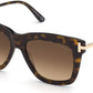 Tom Ford FT0822 Dasha Square Sunglasses 52F-52F - Shiny Dark Havana W. Rose Gold Temples / Gradient Brown Lenses