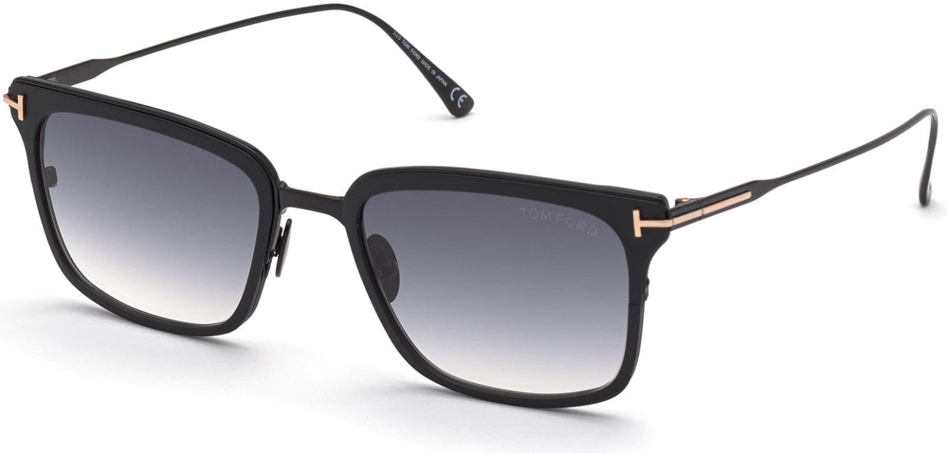 Tom Ford FT0831 Hayden Square Sunglasses 02B-02B - Matte Black Front W. Shiny Black Metal / Gradient Smoke Lenses
