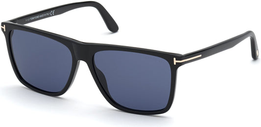 Tom Ford FT0832 Fletcher Square Sunglasses 01V-01V - Shiny Black / Blue Lenses