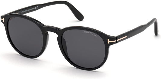 Tom Ford FT0834-F Dante Round Sunglasses 01A-01A - Shiny Black / Smoke Lenses