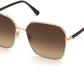 Tom Ford FT0839 Claudia-02 Geometric Sunglasses 52F-52F - Shiny Rose Gold, Shiny Classic Dark Havana / Gradient Brown Lenses