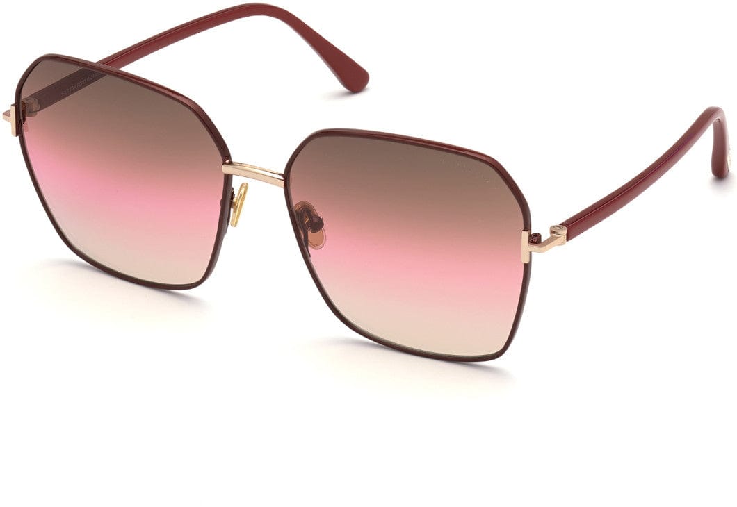 Tom Ford FT0839 Claudia-02 Geometric Sunglasses 69F-69F - Shiny Rose Gold, Shiny Bordeaux/ Gradient Brown To Pink To Sand Lenses