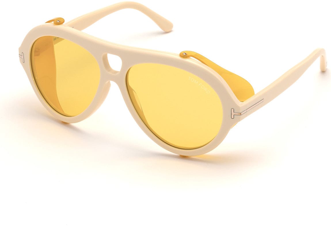 Tom Ford FT0882 Neughman Pilot Sunglasses 25E-25E - Shiny Ivory / Yellow Lenses & Blinders - Ss21 Adv. Style