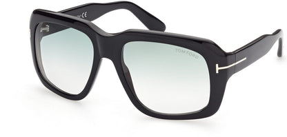 Tom Ford FT0885 Bailey-02 Geometric Sunglasses 01P-01P - Shiny Black / Gradient Green Lenses