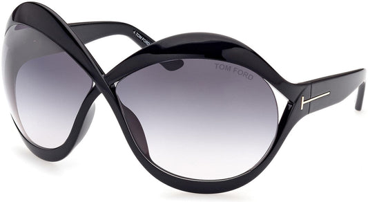 Tom Ford FT0902 Carine-02 Butterfly Sunglasses 01B-01B - Shiny Black  / Gradient Smoke Lenses