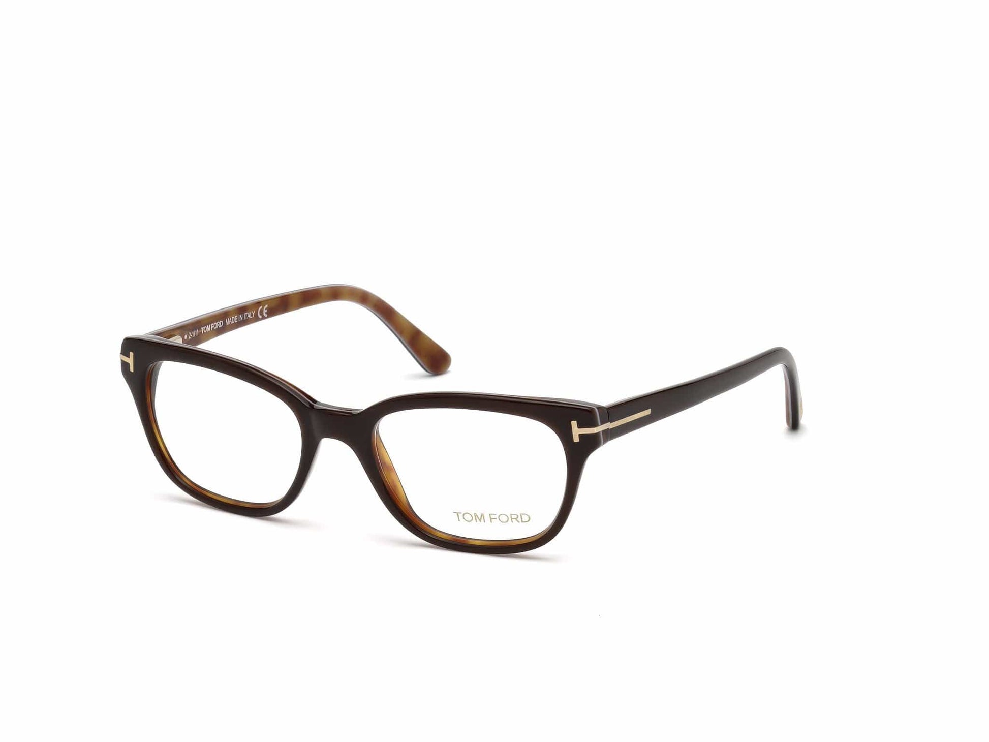 Tom Ford FT5207 Geometric Eyeglasses 047-047 - Shiny  Dark Brown, Shiny Blonde Havana