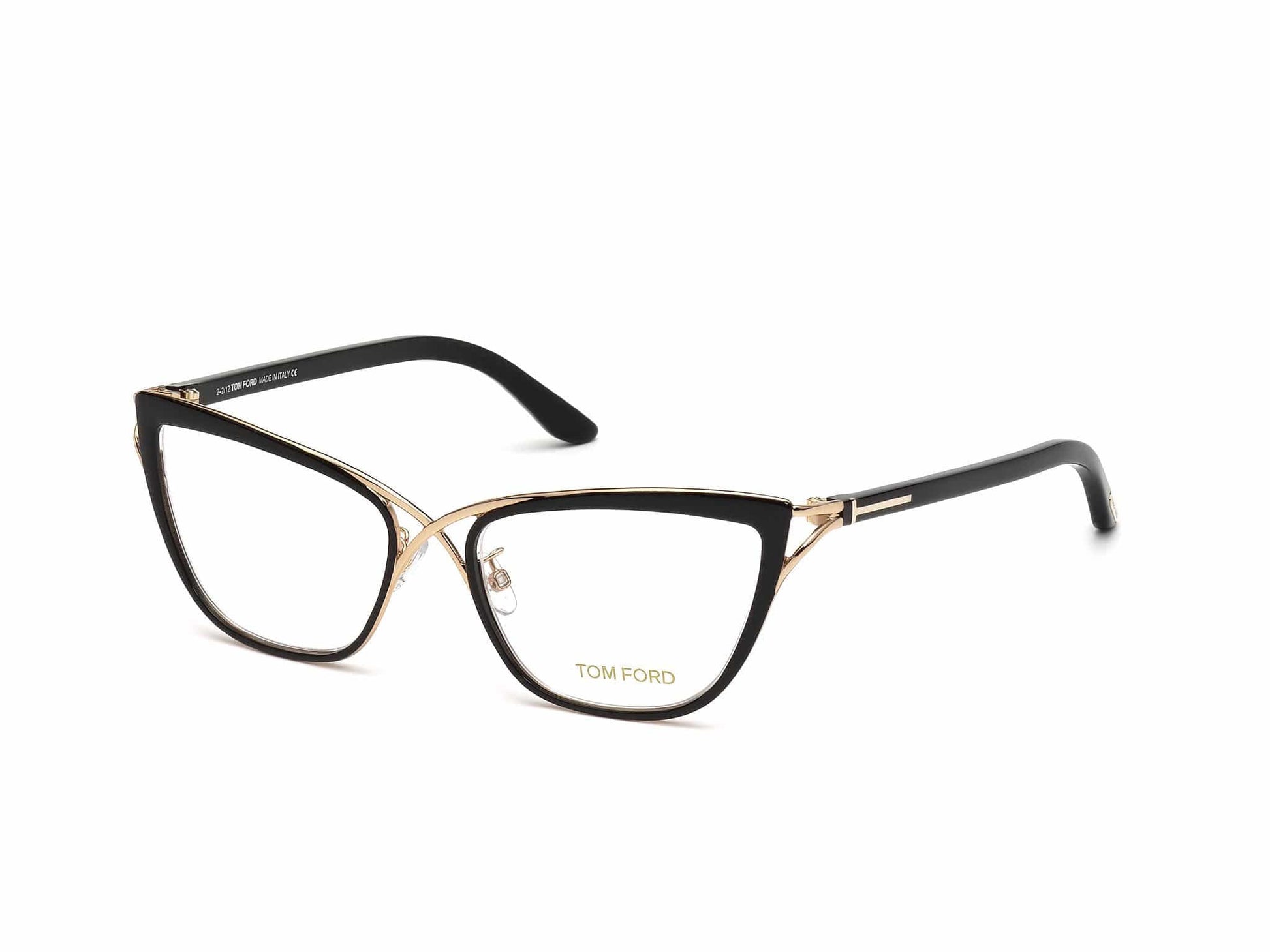Tom Ford FT5272 Cat Eyeglasses 005-005 - Black Eye Rims & Temples, Gold Metal Details