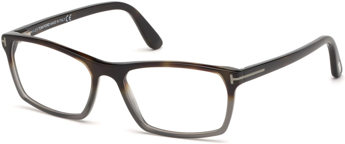 Tom Ford FT5295 Geometric Eyeglasses 055-055 - Shiny Grad. Havana-To-Transp. Grey/ Blue Block Lenses