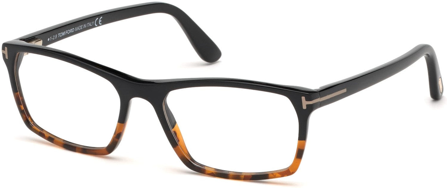 Tom Ford FT5295 Geometric Eyeglasses 056-056 - Shiny Black-To-Vintage Havana/ Blue Block Lenses