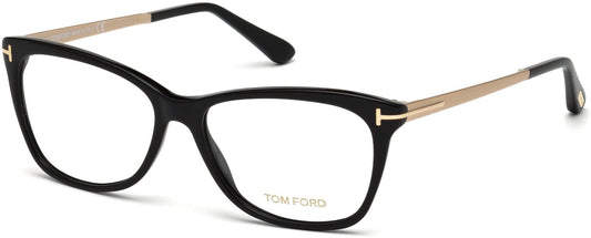 Tom Ford FT5353 Geometric Eyeglasses 001-001 - Shiny Black, Shiny Brushed Rose Gold