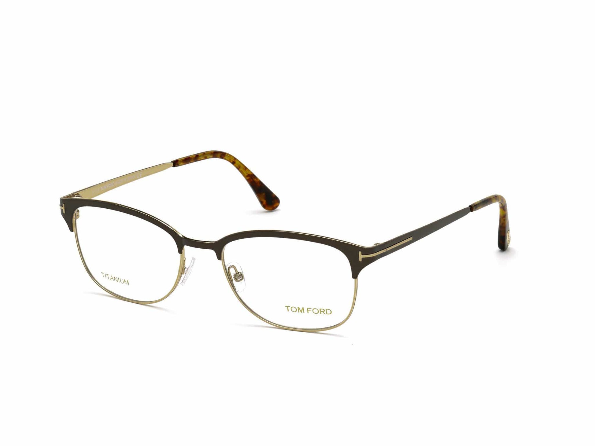 Tom Ford FT5381 Geometric Eyeglasses 050-050 - Brushed Dark Brown, Vintage Havana, Rose Gold