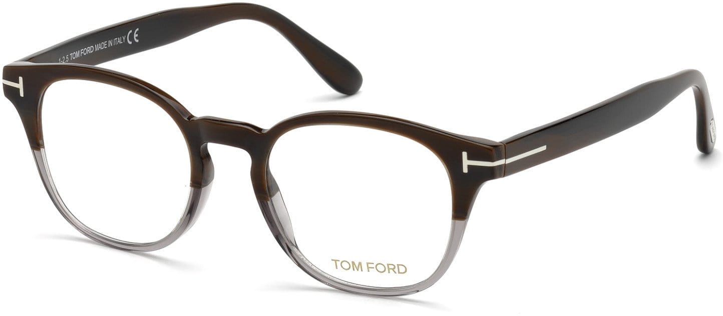 Tom Ford FT5400-F Round Eyeglasses 065-065 - Dark Horn, Transparent Grey Bottom Front
