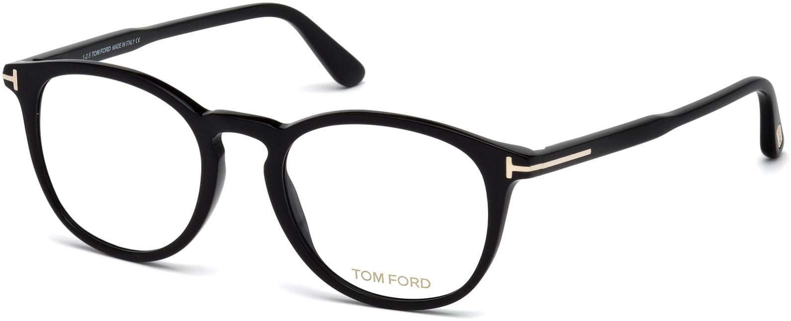Tom Ford FT5401 Round Eyeglasses 001-001 - Shiny Black, Shiny Rose Gold "t" Logo