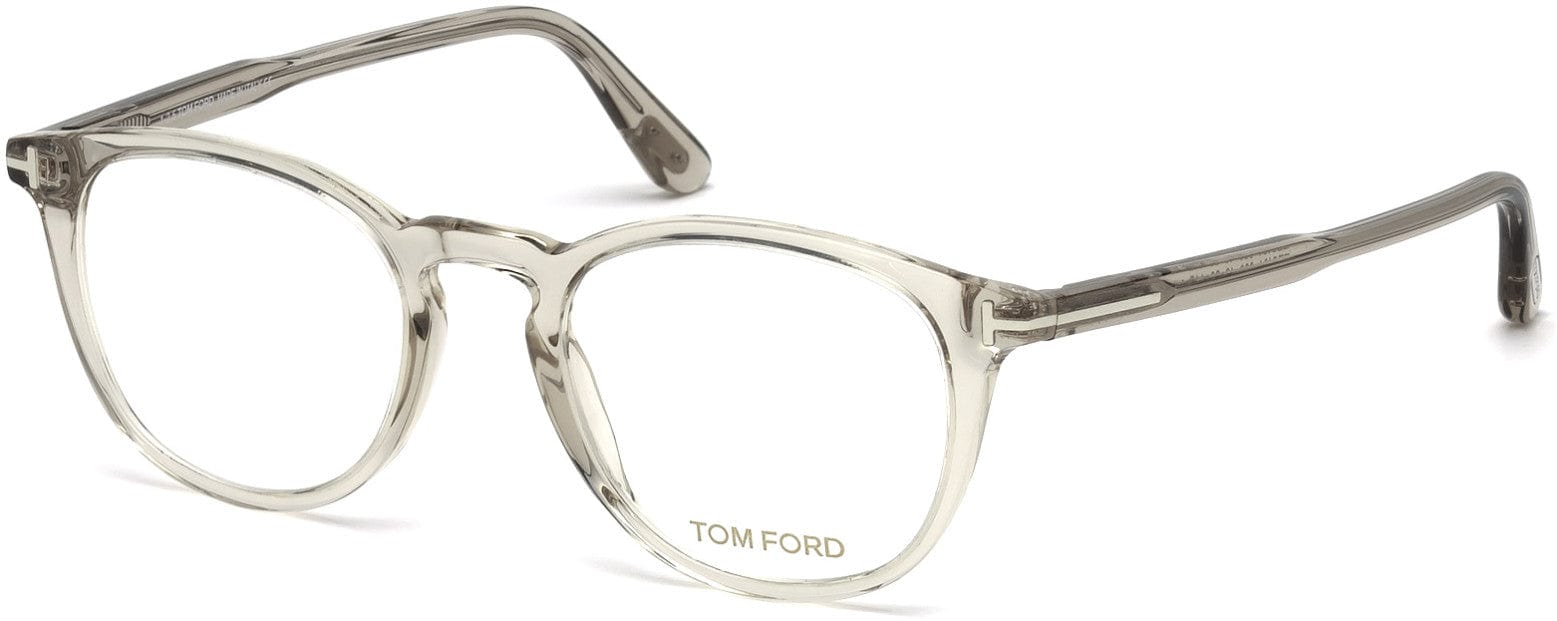 Tom Ford FT5401 Round Eyeglasses 020-020 - Shiny Transparent Grey, Shiny Palladium "t" Logo