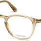 Tom Ford FT5401 Round Eyeglasses 045-045 - Shiny Transparent Champagne, Shiny Rose Gold "t" Logo