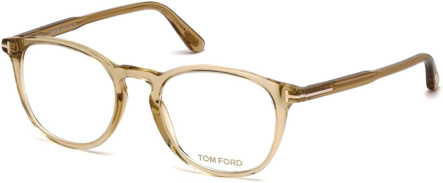 Tom Ford FT5401 Round Eyeglasses 045-045 - Shiny Transparent Champagne, Shiny Rose Gold "t" Logo