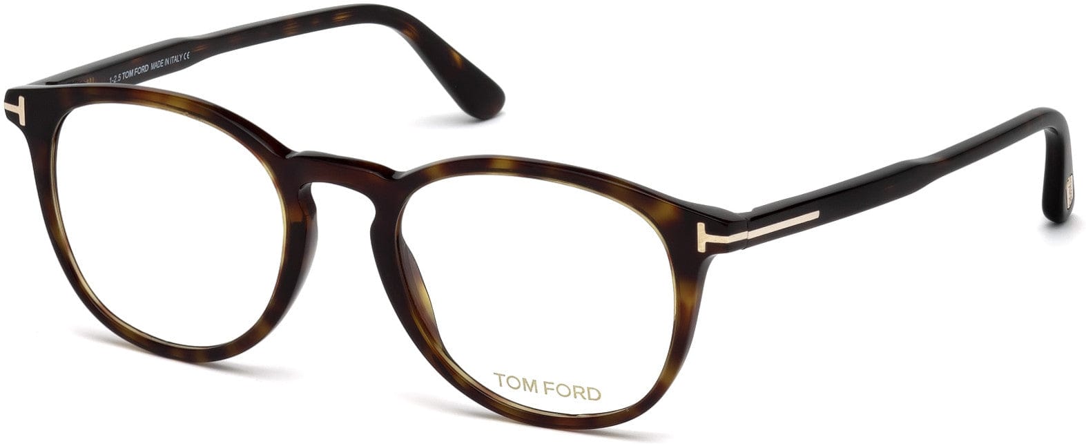 Tom Ford FT5401 Round Eyeglasses 052-052 - Shiny Classic Dark Havana, Shiny Rose Gold "t" Logo