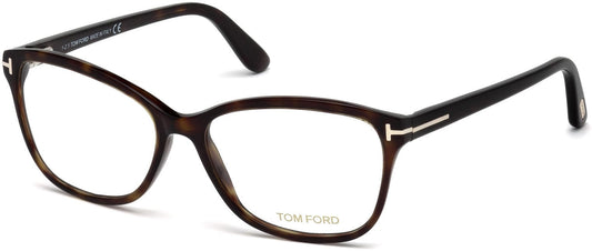 Tom Ford FT5404 Geometric Eyeglasses 052-052 - Shiny Dark Classic Havana, Shiny Rose Gold "t" Logo