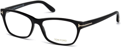 Tom Ford FT5405 Geometric Eyeglasses 001-001 - Shiny Black, Shiny Rose Gold "t" Logo