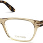 Tom Ford FT5405 Geometric Eyeglasses 045-045 - Transp. Champagne, Yellow Havana Temples, Shiny Rose Gold "t" Logo