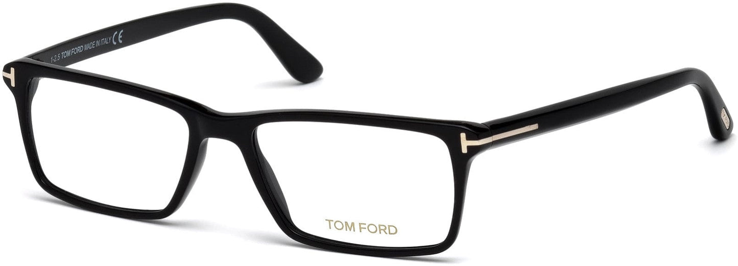Tom Ford FT5408 Geometric Eyeglasses 001-001 - Shiny Black, Shiny Rose Gold "t" Logo