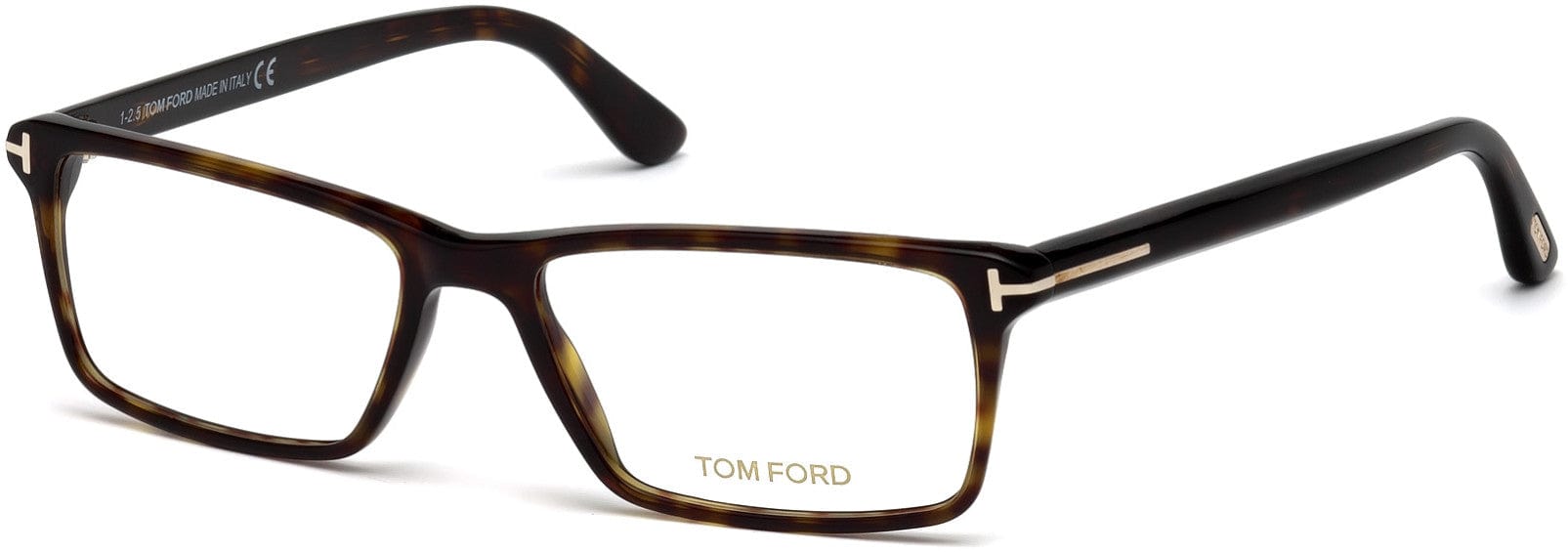 Tom Ford FT5408 Geometric Eyeglasses 052-052 - Shiny Classic Dark Havana, Shiny Rose Gold "t" Logo