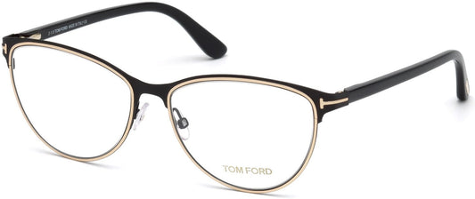 Tom Ford FT5420 Cat Eyeglasses 005-005 - Matte Black Metal & Shiny Rose Gold, Shiny Black Temples