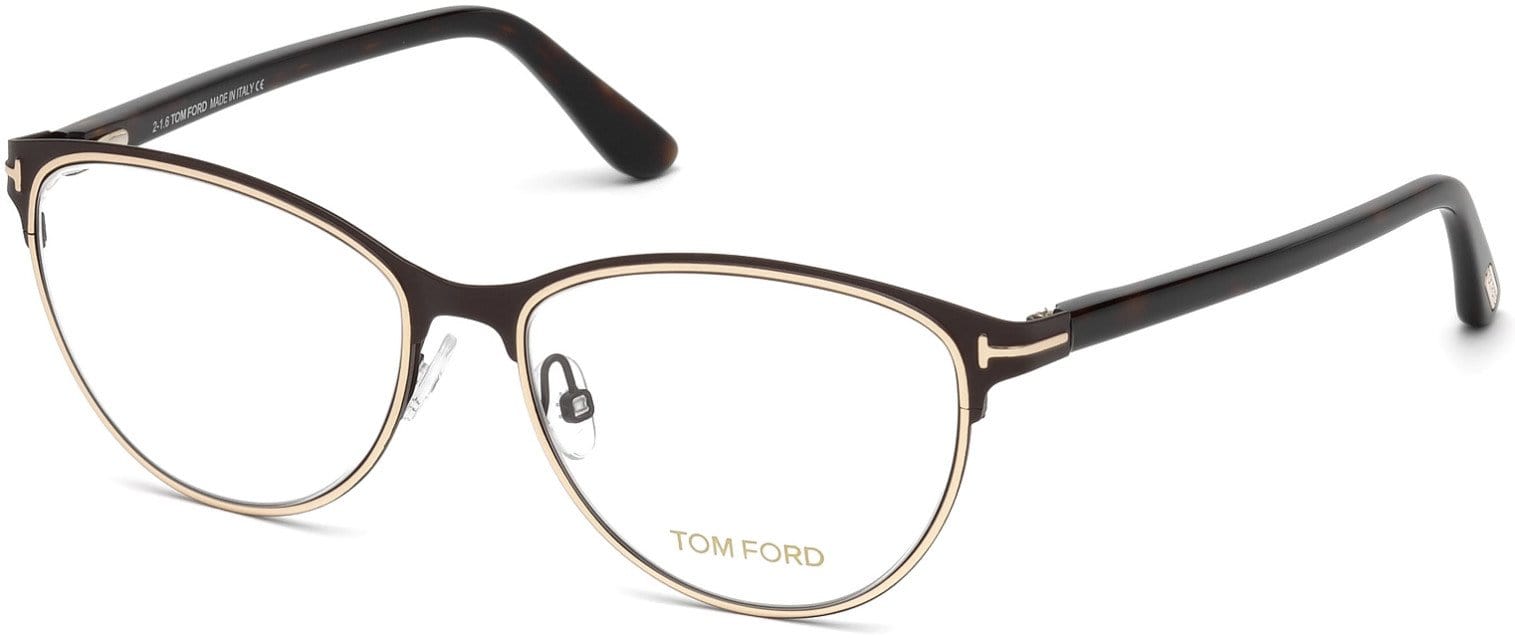 Tom Ford FT5420 Cat Eyeglasses 049-049 - Matte Dark Brown & Shiny Rose Gold, Shiny Classic Dark Havana Temples
