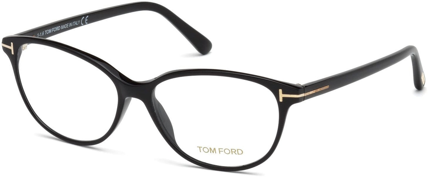 Tom Ford FT5421 Cat Eyeglasses 001-001 - Shiny Black, Shiny Rose Gold Metal "t" Logo