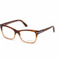 Tom Ford FT5424 Geometric Eyeglasses 056-056 - Gradient Havana-To-Peach, Blonde Havana, Shiny Rose Gold  "t" Logo